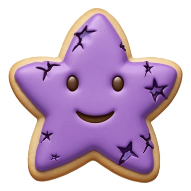 realistic pastel purple cookie with a soft, crumbly texture, fine surface cracks, matte baked finish, star-shaped jam cutout revealing glossy dark berry filling sticker