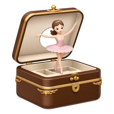 brown open music box with dancing ballerina sticker