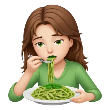 Brown haired girl eating green pasta dead asleep sticker
