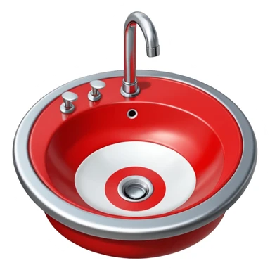 a sink with a red circular no sign sticker