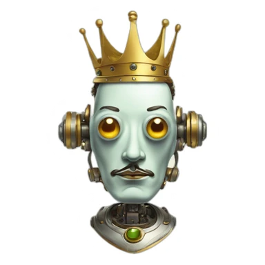 Salvador Dali as a robot king with a crown sticker