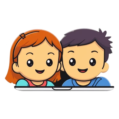 boy and girl having a video call, smiling at each other on screens sticker