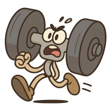 playful cartoon icon of a gym dumbbell with legs running away sticker
