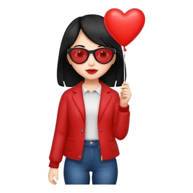 black hair girl with sun glasses holding red heart balloon sticker