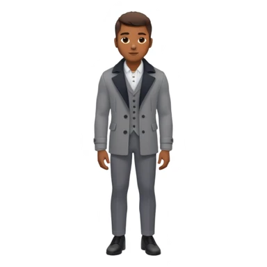Handsome Black guy with brown skin tone, with lean muscular build, wearing gray slacks, a long sleeved white button up top, black shoes, and a black pea coat  sticker
