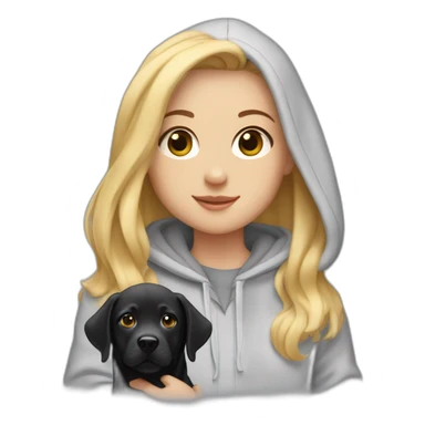 A blonde girl with smooth hair and a ray in the middle of his hair, she has light skin a few freckles, and she wear a hoodies and she Carries in his arms a baby black labrador dog  sticker