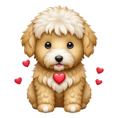 White mini golden doodle with hearts sticker
