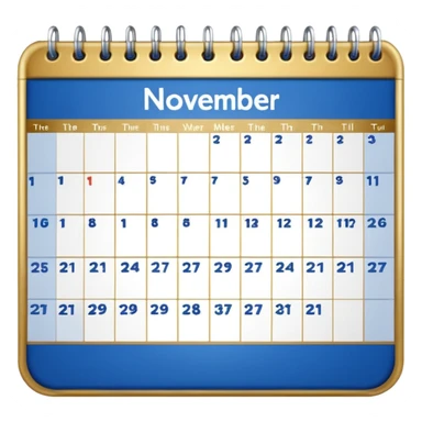 generate a calender page with november 22 written on it, an ios styled icon , background free , blue and gold and white colors sticker
