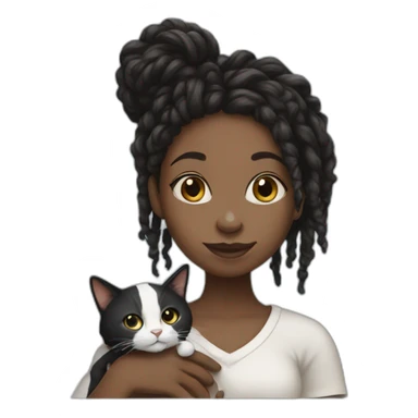 black girl with locs holding black & white cat sticker