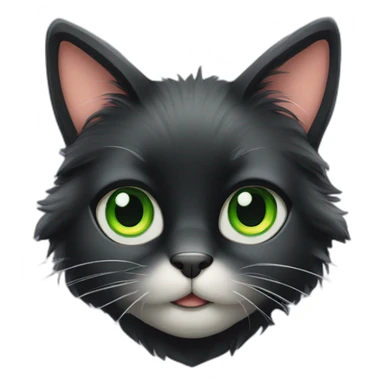 a furry long-haired black cat with big green eyes sticker