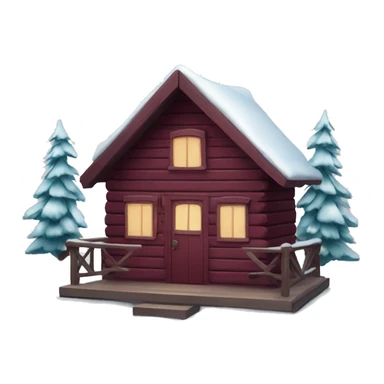 winter cabin with burgundy Christmas decorations sticker