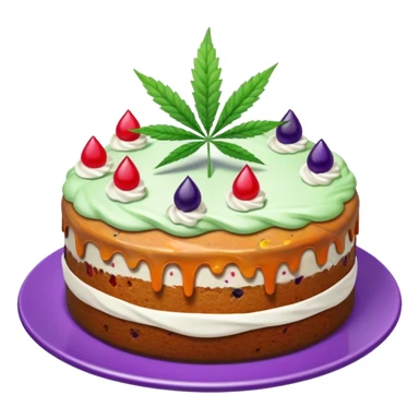 colorful frosted fruit cake with cannabis leaf on a plate sticker