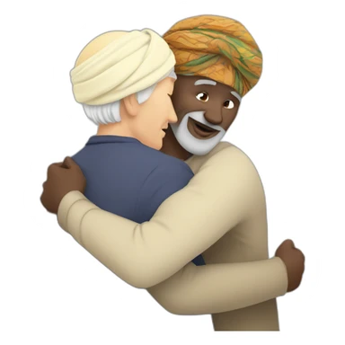 Turban older Man from africa hugs blond European man sticker