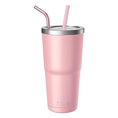 Pastel pink, 40 oz tumbler with handle, and straw sticker