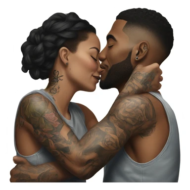 intimate moment between lovers, photo Realistic Couple with tattoos  sticker