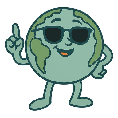 Remove the text 'WORLDLY QUIZ' from the image, keep only the globe character with glasses and raised finger, preserve transparent background. Maintain the style and details of the globe character as in the original image. sticker