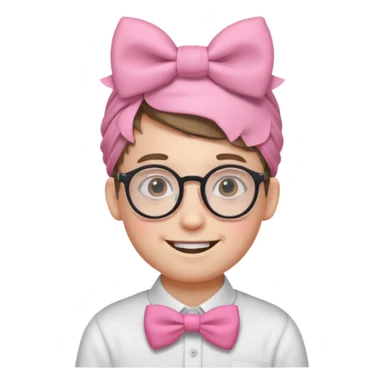 Round Nerdy specs boy  emoji with pink bow on head sticker