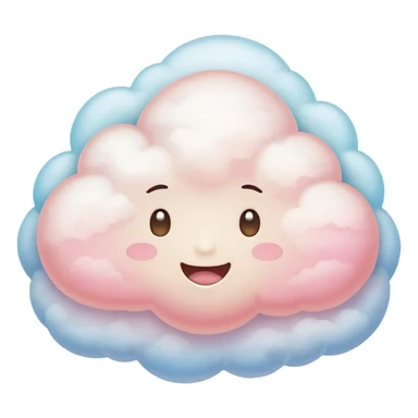 Cinematic round pastel cloud, soft puffy texture, gentle glowing edges, tiny happy face with blushing cheeks, floating in a dreamy sky, warm and magical. sticker