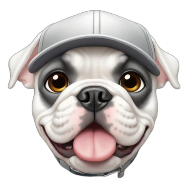 white FRENCH BULLDOG with with grey baseball hat sticker