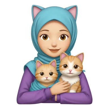 wanita berhijab dengan kucing sticker