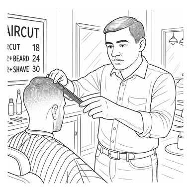 Draw me a sketch of the barbershop, but make sure there's a cash register there. sticker