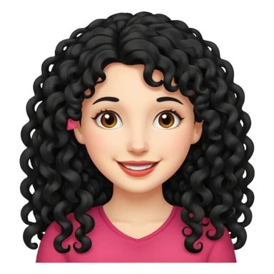 mujer blanca con cabello largo rizado negro sonriendo  sticker