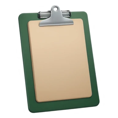 dark green clipboard with light beige paper sheet, minimalism, no text, Apple emoji style sticker