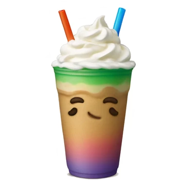 Rainbow Frappuccino drink with whipped cream and straw sticker