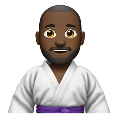 dark-skinned man with a thin beard and short hair, dressed in a jiu-jitsu kimono and a purple belt sticker
