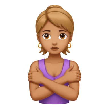 girl crossed harms holding neck sticker