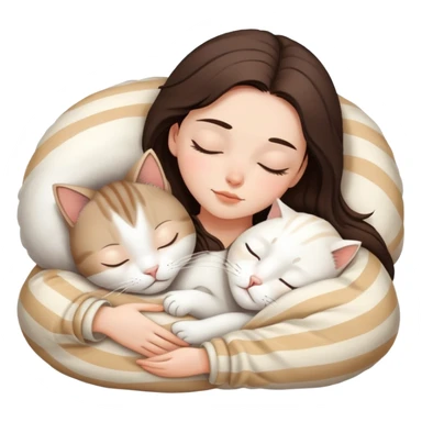 Brunette girl sleeping with white cat with beige stripes sticker