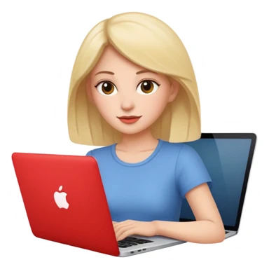 memoji of a female with a laptop in front, apple-style, modern sticker