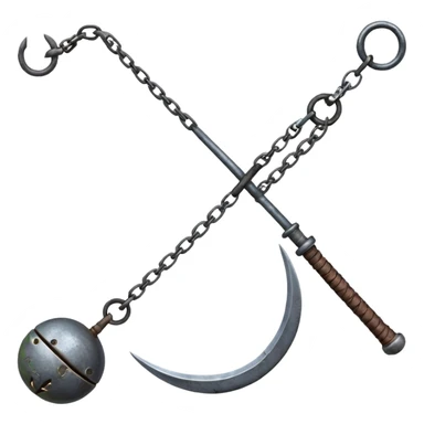 make japan weapon named "kusarigama" like hoe with chain and metal ball at the end of chain sticker