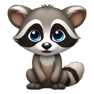 a baby raccoon with brown eyes  and with a blue heart in his hands sticker