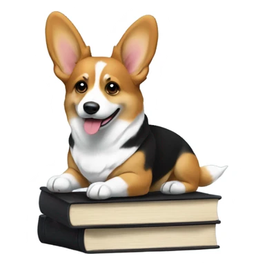 a fit tri color corgi mainly black on a stack of books  sticker