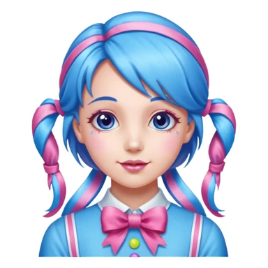candy girl from candyland very long blue pink mixed candy hair with ribbon and  sticker