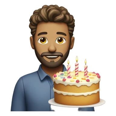 realistic male portrait with beard with a birthday cake in front sticker