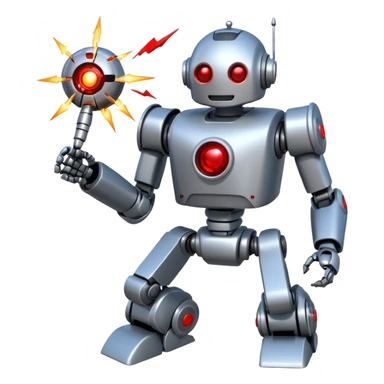 new character...robot being hit with a red beam by a flying robot sticker