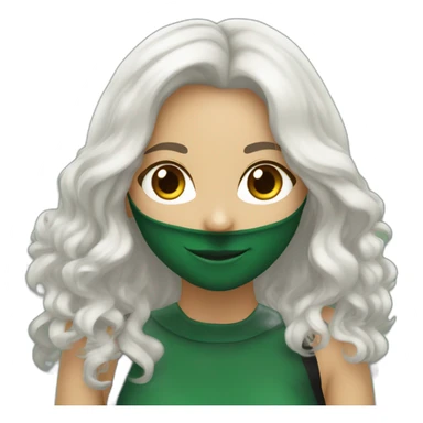 Emoji chica de tez blanca, slytherin con el pelo negro y largo, ojos cafes y sonriendo sticker