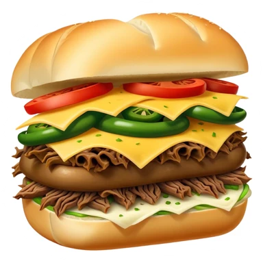 Chicago Italian cheesy beef sandwich. Italian bread, shredded beef, white provolone cheese, green peppers. sticker