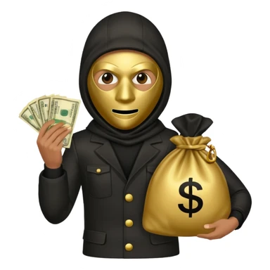 Robber emoji holding a 💰 wearing a mask that is made of robber suit without showing his hand the 💰 need to be in the left without is showing hands sticker