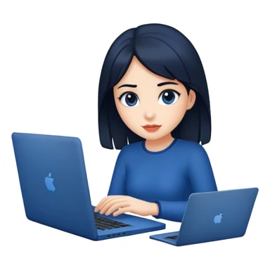 dark-haired girl at a dark blue laptop sticker