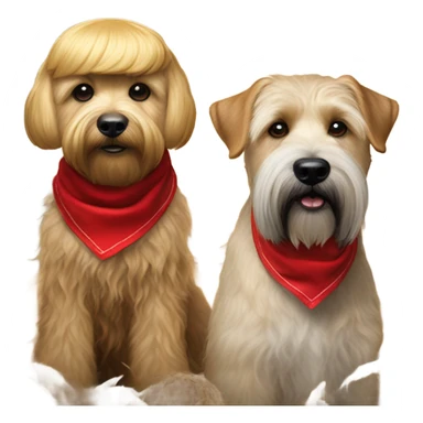 Realistic looking President Donald trump with a wheaten terrier wearing a red bandana sticker