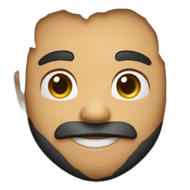 bearded man with black hair and a gap tooth smiling and hugging a heart sticker