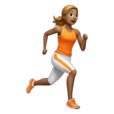 female athletic parcour athlete in orange white cloths, running sticker