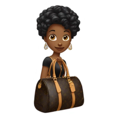 Une sirène noire au cheveux dorés sur un hippocampe avec un sac luis vuitton sticker