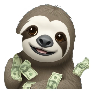 blue and white sloth with a wad of money sticker