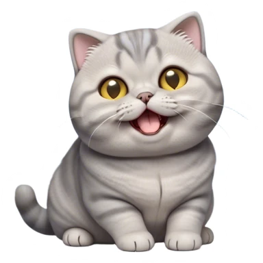 Cinematic Cute Chubby Grey Munchkin Scottish Fold Cat Portrait Emoji, Adorable folded ears and tiny, stubby legs making it irresistibly cute, round and plump body, head tilted playfully and yawning, sleek soft grey fur with subtle blue undertones, big, sparkling yellow eyes, Simplified yet adorable features, highly detailed, glowing with a warm, friendly glow, high shine, curious yet calm, stylized with a touch of whimsy, bright and endearing, soft glowing outline, capturing the essence of a mischievous yet loving and lazy kitty with its signature folded ears and tiny legs, so cute it feels like it could stretch out of the screen and cuddle! sticker