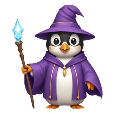 cute penguin wizard casting a spell, wearing a robe and holding a wand sticker