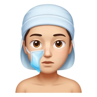 Face with one swollen cheek with square ice pack applied to it sticker